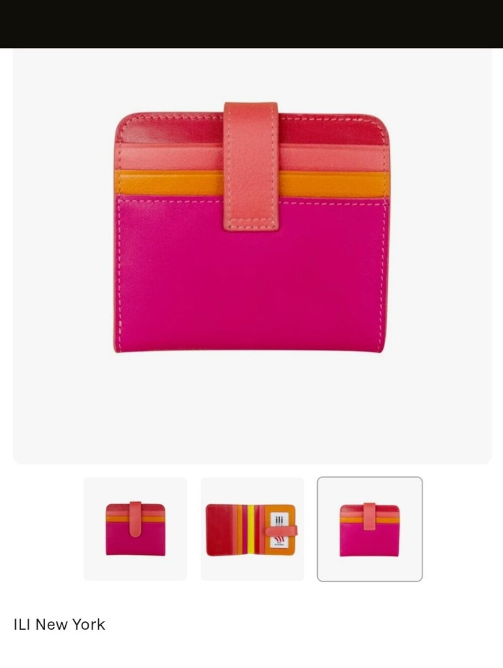 ILI New York Leather Bi-Fold Credit Card Wallet - Sunset Multi EUC